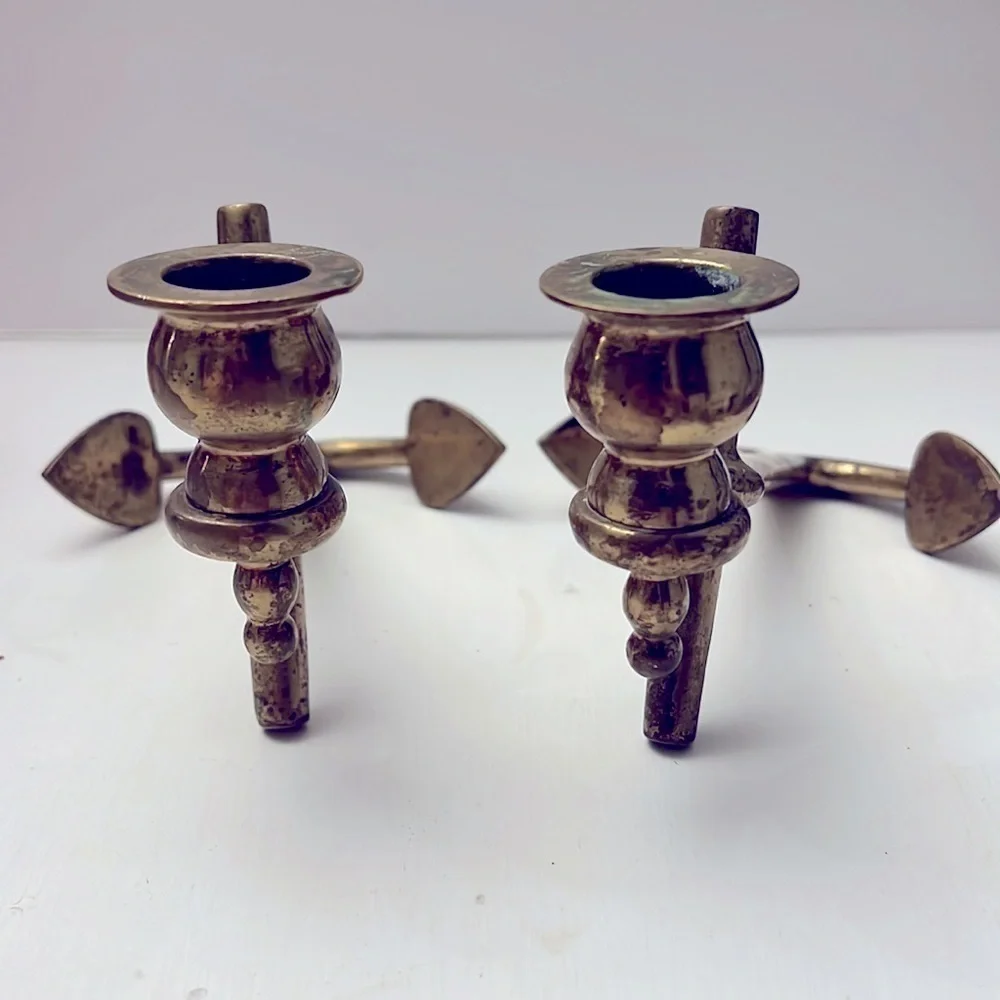 Pair of heavy Vintage Brass Candlesticks of Anchors